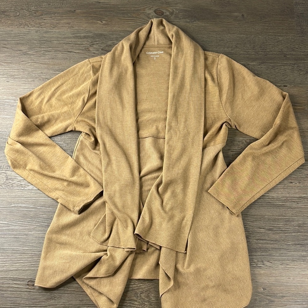 Coldwater Creek Women’s Mustard Tan Open Front Cardigan Wrap, size Small